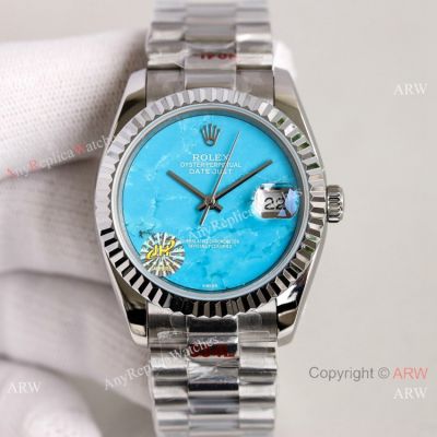 Copy Rolex Datejust 36mm Turquoise Blue Dial Stainless Steel Swiss 2836-2 Watch